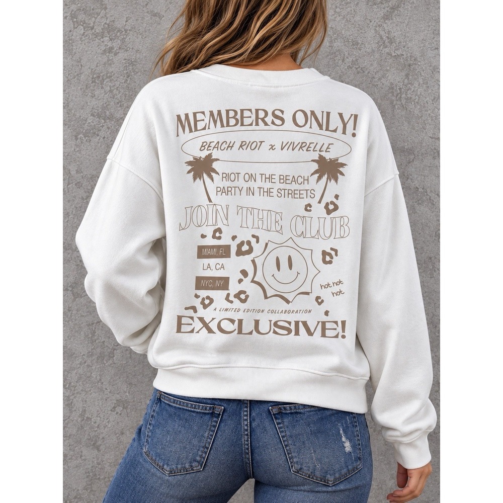 Beach Riot x Vivrelle Sweatshirt Womens Large White Members Only Graphic Coastal